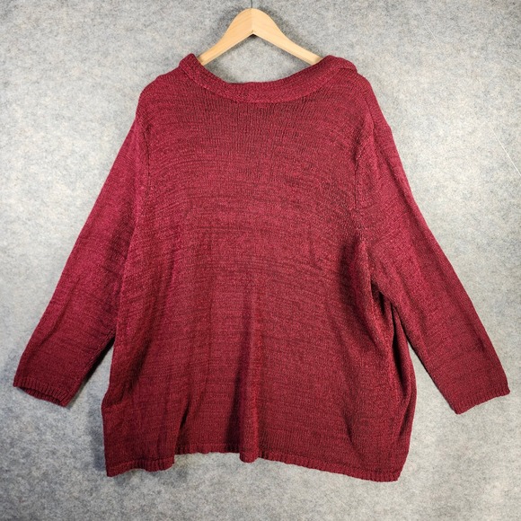 August Silk Woman Cardigan Sweater 3X Burgundy Red Open Front Knit Layering - Picture 9 of 11